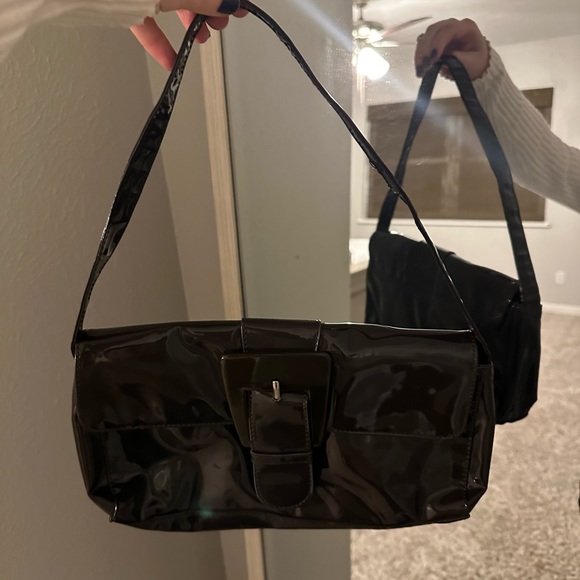 HAROLD’S VINTAGE Y2K PATENT BROWN BAGUETTE PURSE WITH LARGE BUCKLE 👜 - Picture 4 of 8